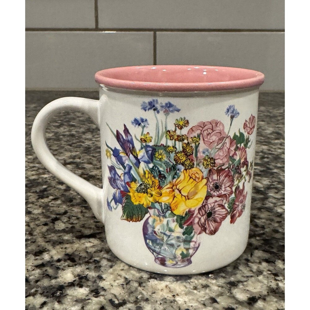 Vtg Potpourri Designs Floral "Bouquet" Ceramic Coffee Mug 8oz Floral 1994 White